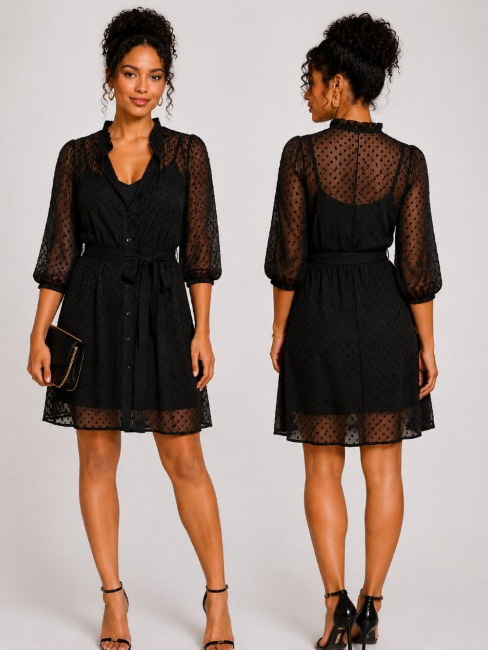 Nanette Lepore Swiss Dot 2 Piece Mini Dress Set Black Size 12 NWT Belted